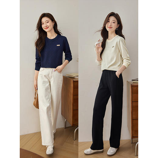 【年终特卖】熙世界波浪提花圆领卫衣宽松休闲2025年秋装新款套头肌理感上衣 商品图3