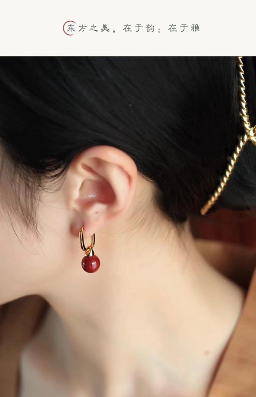 朱砂红事事圆满国风大气耳环脱敏925银针镀金 商品图2