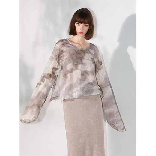 COCOBELLA手工扎染渐变镂空提花针织衫秋休闲套头罩衫TS7018 商品图2