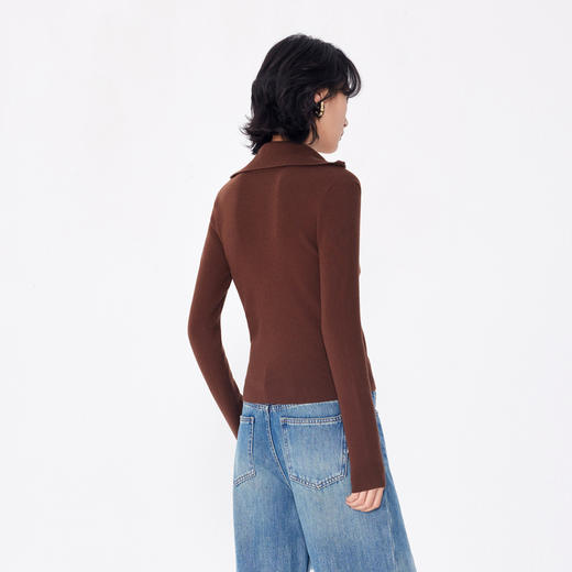 NEELLY纳俪商场同款秋季新款修身显瘦翻领双拉链针织衫开衫上衣女N24081A01187 商品图1