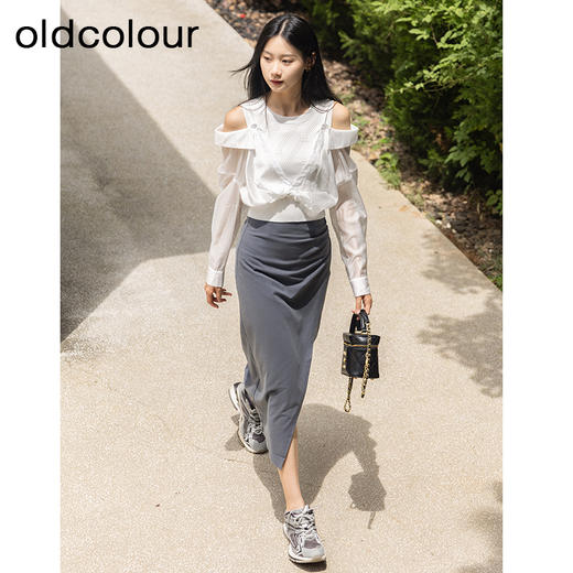 oldcolour秋季新款不规则开叉设计感高腰包臀半身裙女P340603A1 商品图1
