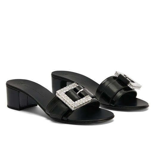 Giuseppe Zanotti 女士签名徽标中跟凉鞋 黑色 E400062A001 商品图1