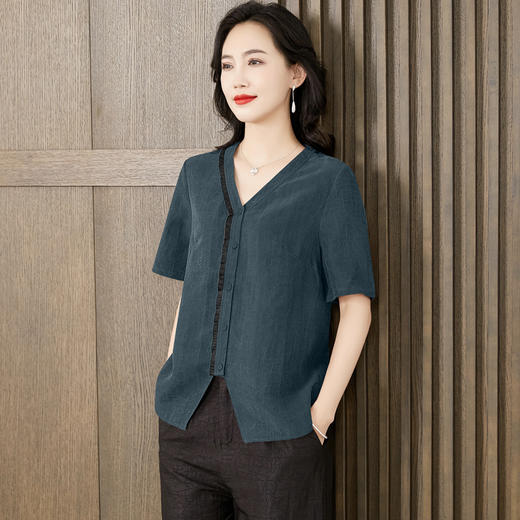 KQ-221549香云纱真丝衬衣女装大码品牌优雅复古显瘦洋气重磅桑蚕丝衬衫 商品图0