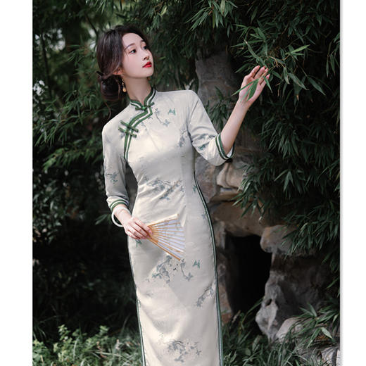 SKY 191307复古国风传统中式长款七分袖旗袍 商品图3