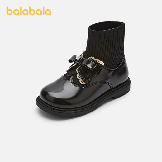 巴拉巴拉童鞋女童靴子儿童袜靴中筒靴秋季新款复古皮靴公主靴 商品图0