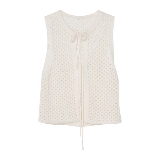 HeyDress镂空系带马甲女早秋圈圈纱设计感别致时尚百搭针织背心 商品图4