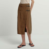 ROMI STUDIO“棕标系列”100%苎麻高腰皮质搭扣焦糖棕长款半裙Q4041 商品缩略图3