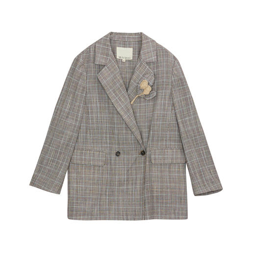 谜底格子西装外套女2024秋季新品松弛感宽松中长款西服243MW1126 商品图4