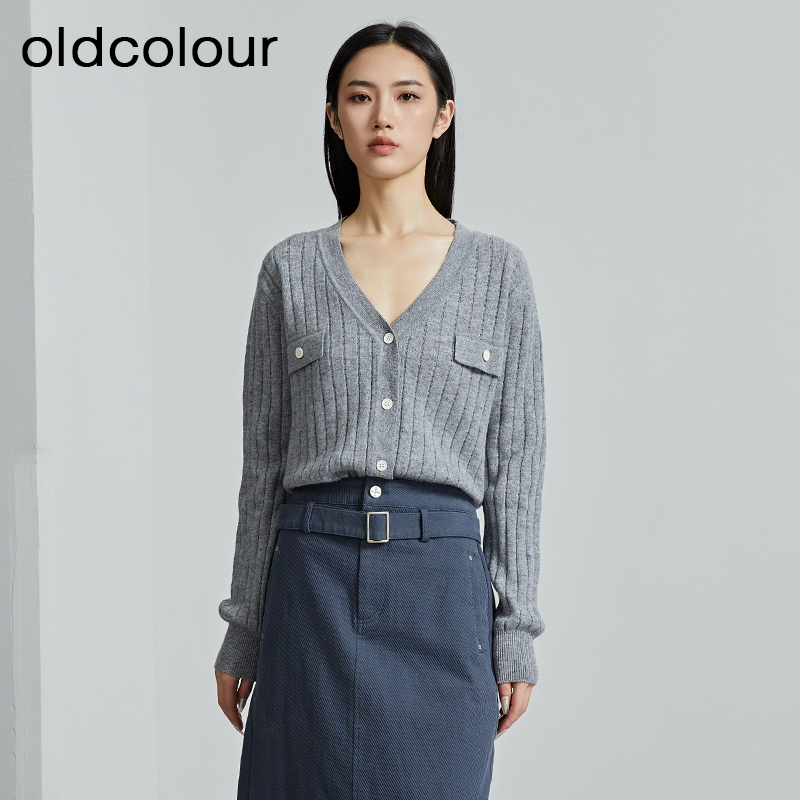 oldcolour秋季新款羊毛衫女100%纯绵羊毛V领长袖针织衫P340507A1