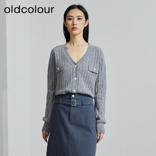 oldcolour秋季新款羊毛衫女100%纯绵羊毛V领长袖针织衫P340507A1 商品图0