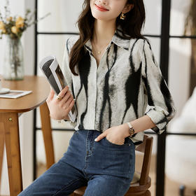 雀说混染印花衬衫新款时尚气质翻领设计感简约休闲减龄上衣AL256