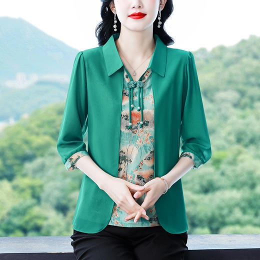 雀说新款时尚洋气翻领拼接假两件宽松七分袖上衣AL262 商品图5