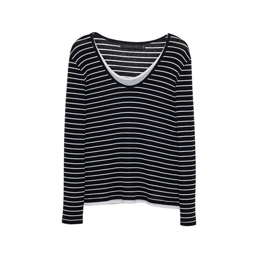 Heydress天丝条纹T恤女春秋假两件休闲修身长袖松弛感百搭上衣 商品图4