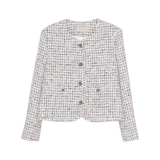 Heydress肌理感香风外套女秋季经典简约花纱金属扣箱型短款上衣 商品图4