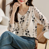 雀说新款气质植绒花朵简约宽松百搭休闲圆领套头韩版减龄上衣AL288 商品缩略图0
