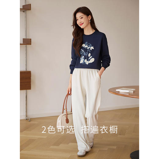 【59元福袋不支持退换】熙世界重工荷花刺绣卫衣长袖2025秋季新款宽松慵懒时尚圆领上衣 商品图2