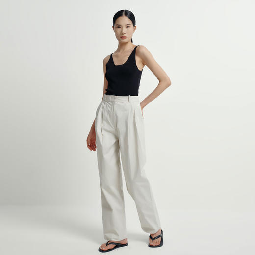 ROMI STUDIO百搭透气 舒适斜纹棉高腰直筒设宽松灰白西裤 K3247 商品图8