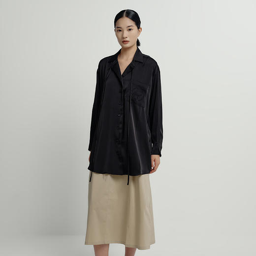 ROMI STUDIO“法式优雅” 气质纯色高腰松紧过膝长款半裙Q3349 商品图1