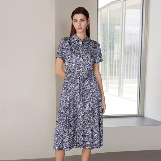 【衬衫款真丝连衣裙】24年春夏新品女士100%桑蚕丝中长款连衣裙 商品图0