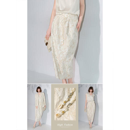 COCOBELLA肌理浮雕提花半身裙女春夏国风棉麻通勤长裙HS0032 商品图2