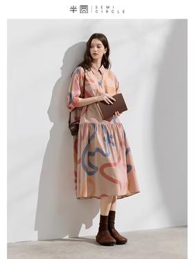 半圆/D24207040/印花短袖小众设计师款连衣裙