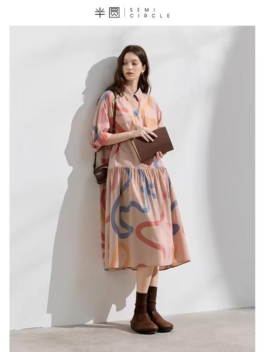 半圆/D24207040/印花短袖小众设计师款连衣裙 商品图0