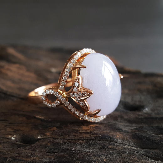 【天然正品】AU750精品玫瑰金镶钻镶糯种紫罗兰蛋面翡翠（高贵、吉祥）戒指12号（戒圈可改）030824XY04 商品图1