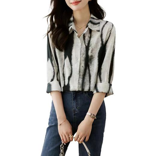 雀说混染印花衬衫新款时尚气质翻领设计感简约休闲减龄上衣AL256 商品图4