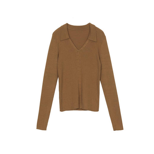 谜底套头针织衫长袖女士2024秋季新品极简风V领修身毛衣243MZ1275 商品图4