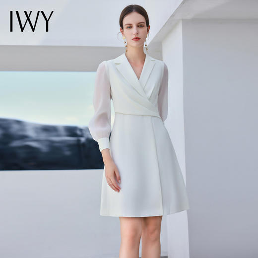 IWY/优雅气质白色连衣裙女拼接设计感演讲主持人正装高端西装裙Q13319 商品图3
