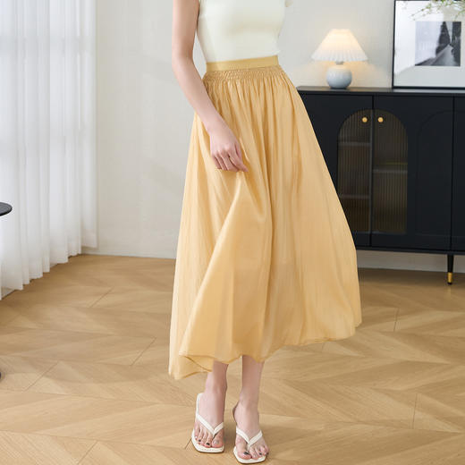 剩M/L/XL/XXL 米思阳2025夏季新款时尚简约天丝半身裙高腰纯色百搭A字裙女2650 商品图5