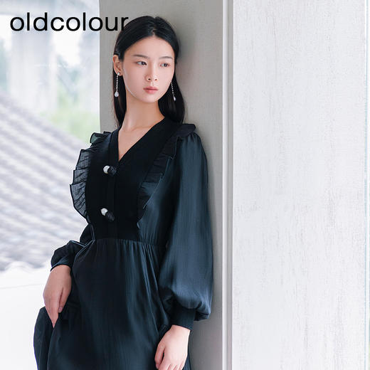 oldcolour秋季新款通勤时尚显瘦复古假两件衬衫连衣裙女P381004A1 商品图1