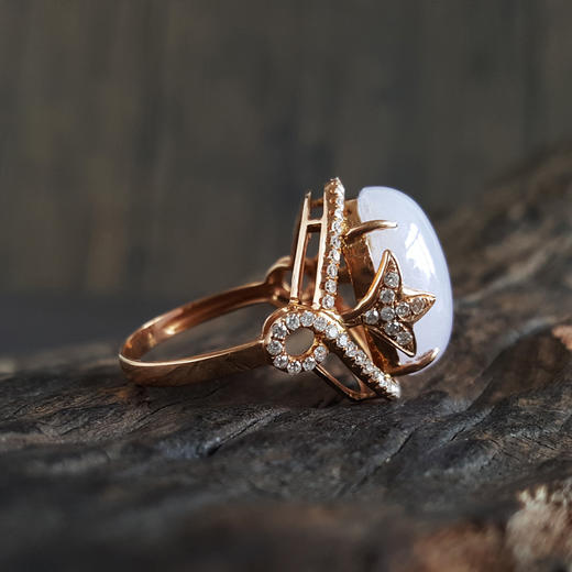 【天然正品】AU750精品玫瑰金镶钻镶糯种紫罗兰蛋面翡翠（高贵、吉祥）戒指12号（戒圈可改）030824XY04 商品图4