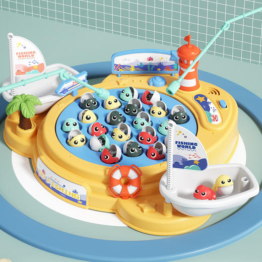 【在家体验钓鱼乐趣，寓教于乐】儿童电动旋转磁性钓鱼玩具 早教亲子互动 灯光音乐旋转大号钓鱼盘 吸引孩子钓鱼的兴趣 搭配动感音乐让孩子在欢乐中钓鱼-QQ 商品图5