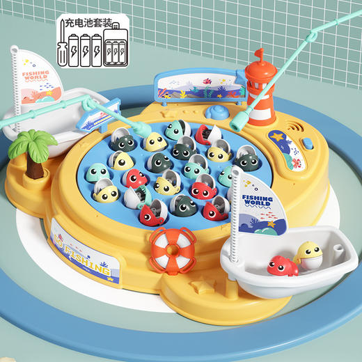 【在家体验钓鱼乐趣，寓教于乐】儿童电动旋转磁性钓鱼玩具 早教亲子互动 灯光音乐旋转大号钓鱼盘 吸引孩子钓鱼的兴趣 搭配动感音乐让孩子在欢乐中钓鱼-QQ 商品图7