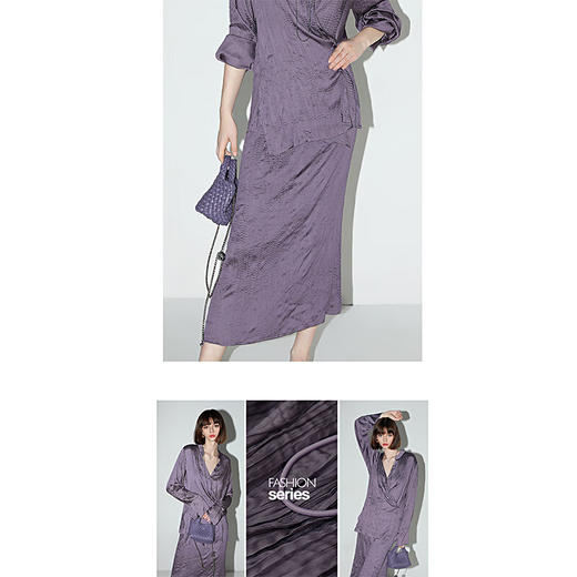 COCOBELLA丝光缎面压褶气质通勤半身裙温柔垂顺遮胯筒裙HS7026B 商品图3