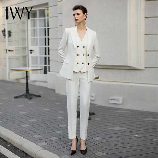 IWY/秋款气质白色西装套装马甲三件套气质干练法式轻奢职业套装CPM1949 商品图1