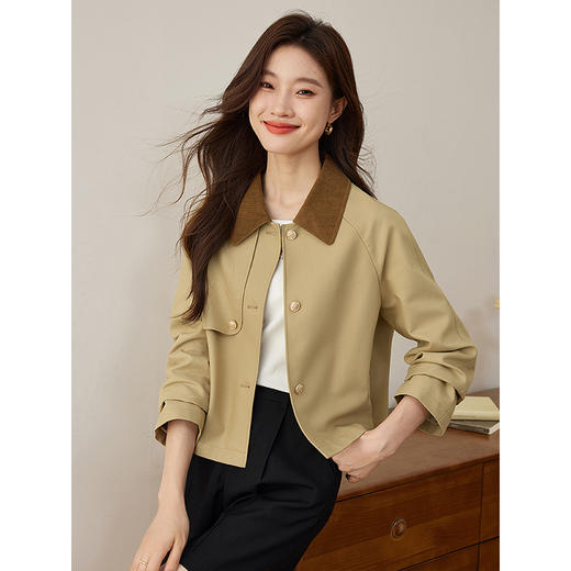 【年货节】熙世界复古拼接翻领短外套小个子短款2025秋季新款百搭夹克上衣 商品图2