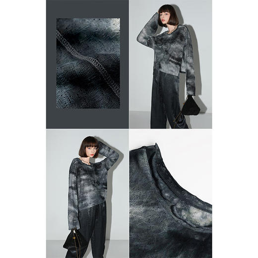 COCOBELLA手工扎染渐变镂空提花针织衫秋休闲套头罩衫TS7018 商品图1