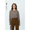 HeyDress绵羊毛条纹针织衫女秋季复古圆领慵懒感罩衫宽松长袖上衣 商品缩略图0