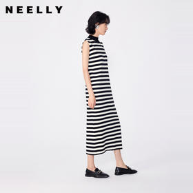 NEELLY纳俪商场同款秋季新款简约通勤风小立领无袖连衣裙长裙女N24081Y01090