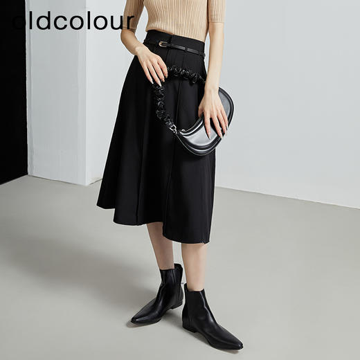 oldcolour春秋季新款中长款通勤收腰显瘦百褶半身裙字女P310607A1 商品图0