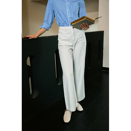 Heydress双前兜高腰牛仔裤女秋季法式白色阔腿裤纯棉宽松百搭裤子 商品图3