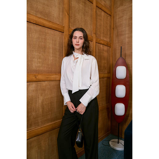 Heydress白色飘带衬衫女春秋法式宽松休闲松弛感荡领立体简约上衣 商品图1