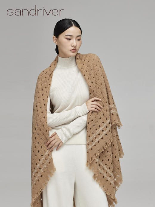 青海羊绒撞色镂空围巾SJF96W222N 商品图1