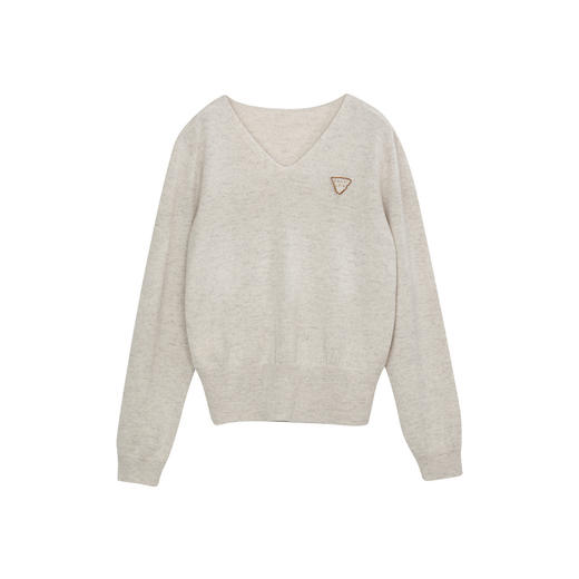 谜底V领套头针织衫女2024秋新品极简风百搭合体柔软毛衣243MZ1322 商品图4