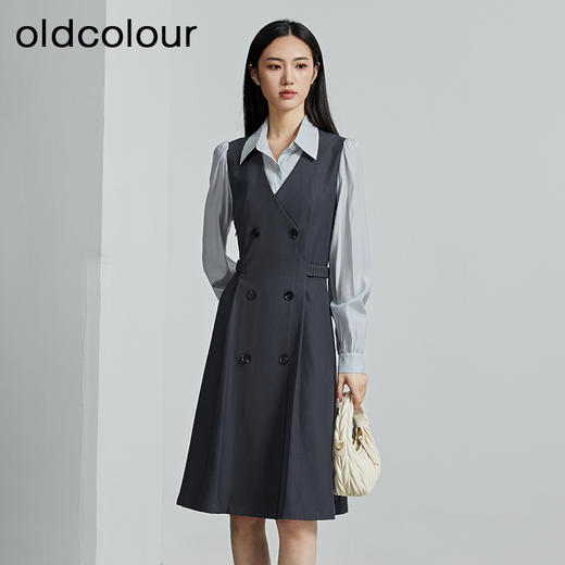 oldcolour秋季新款假两件衬衫式西装连衣裙女职场穿搭P341007A1 商品图1