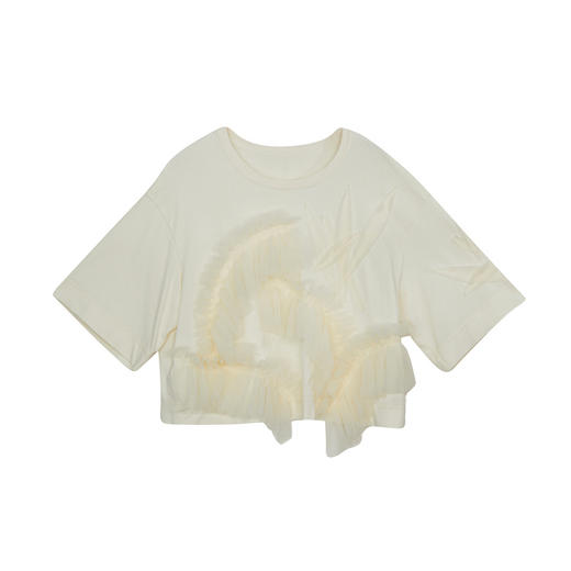 谜底短T恤短袖女2024秋季新品百搭立体网纱拼接宽松上衣243MT1202 商品图4