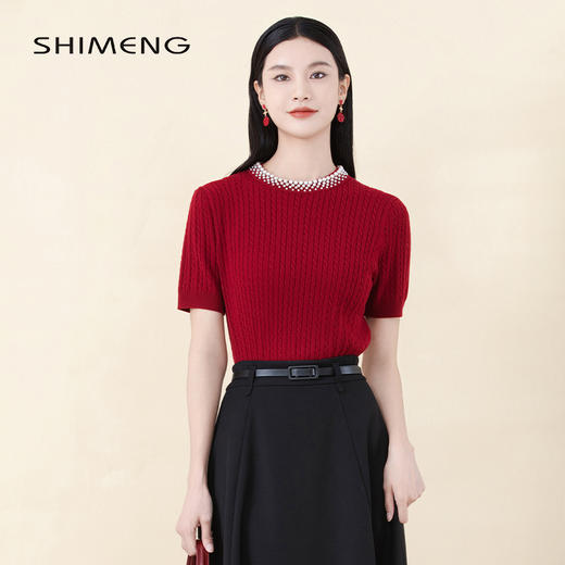 SNE3BD174诗梦女装珍珠装饰领针织衫 商品图0