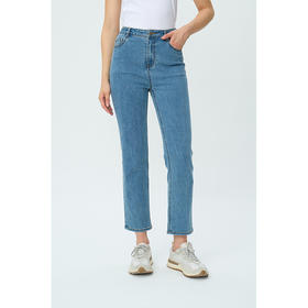 HeyDress高腰弹力牛仔裤女春秋法式直筒紧身肌理感精致百搭裤子